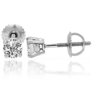 14K Solid White Gold Diamond Solitaire Stud Earrings 0.75 Ctw