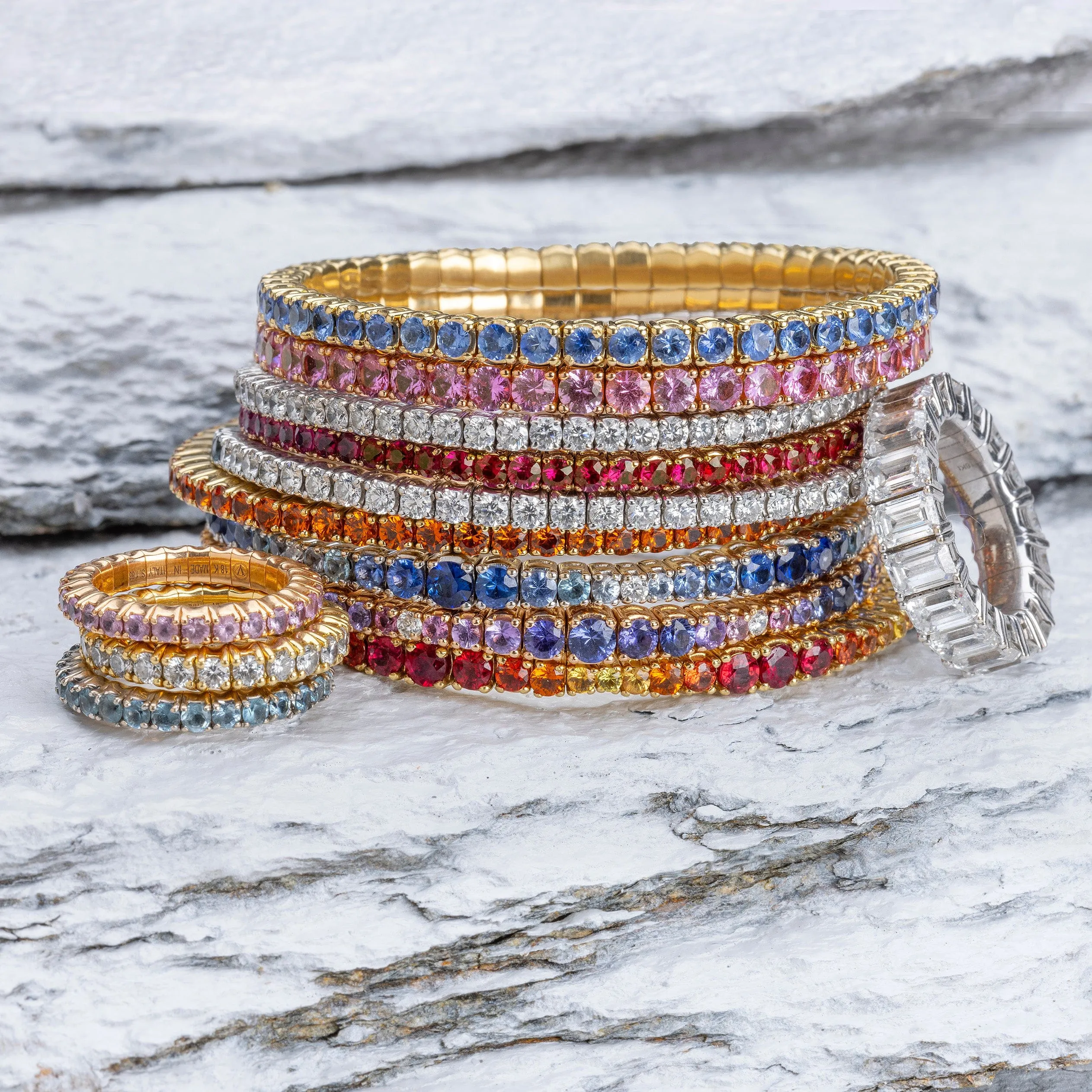18K Gold Stretch Purple Sapphire Bracelet, 2.25-8.58 Carats