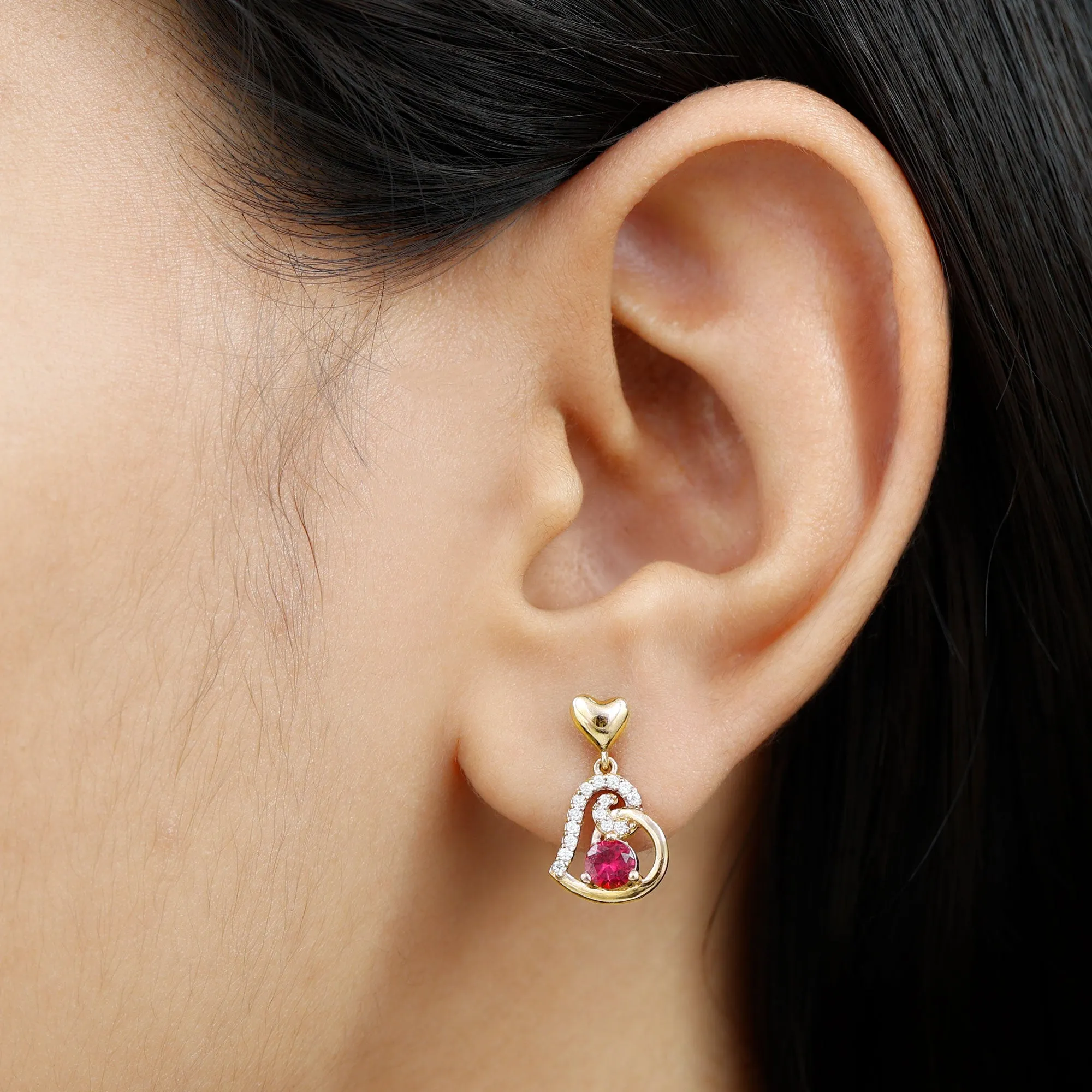 3/4 CT Created Ruby and Diamond Accent Heart Drop Earring