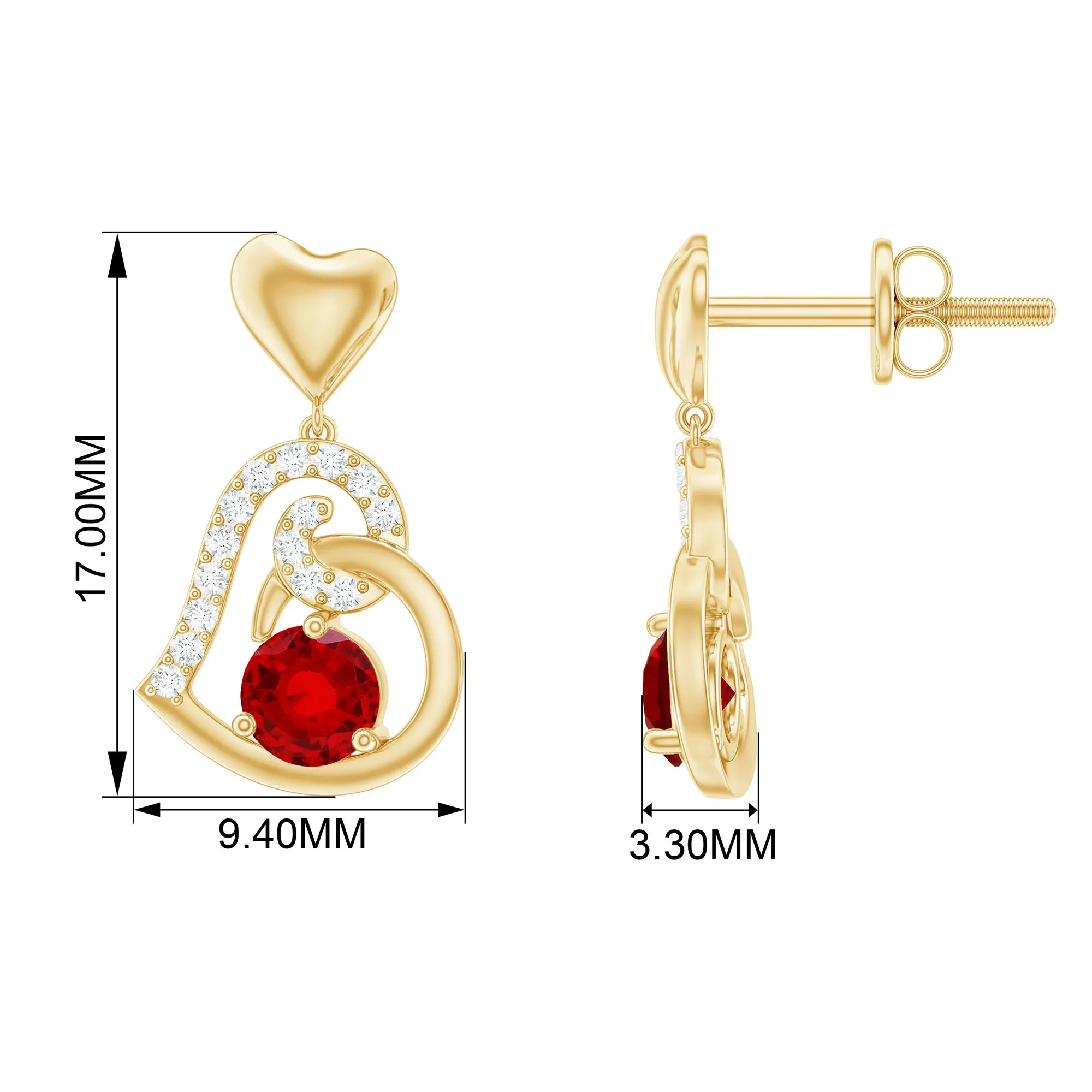 3/4 CT Created Ruby and Diamond Accent Heart Drop Earring