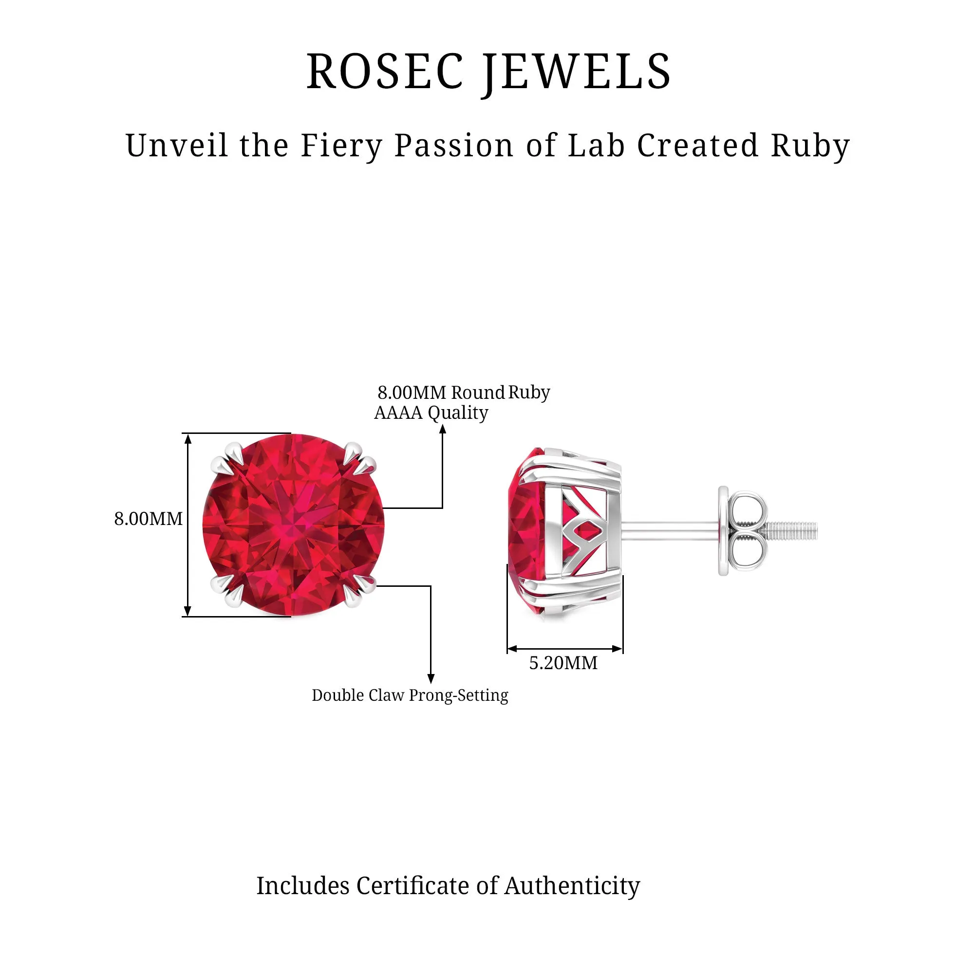 4.5 CT Created Ruby Solitaire Stud Earring in Double Claw Prong Setting