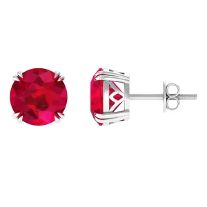 4.5 CT Created Ruby Solitaire Stud Earring in Double Claw Prong Setting