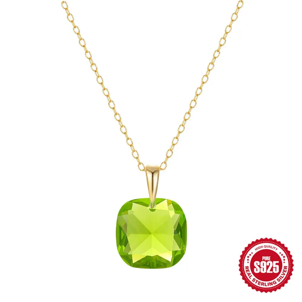 925 Silver Zircon Square Pendant Necklace & Earrings