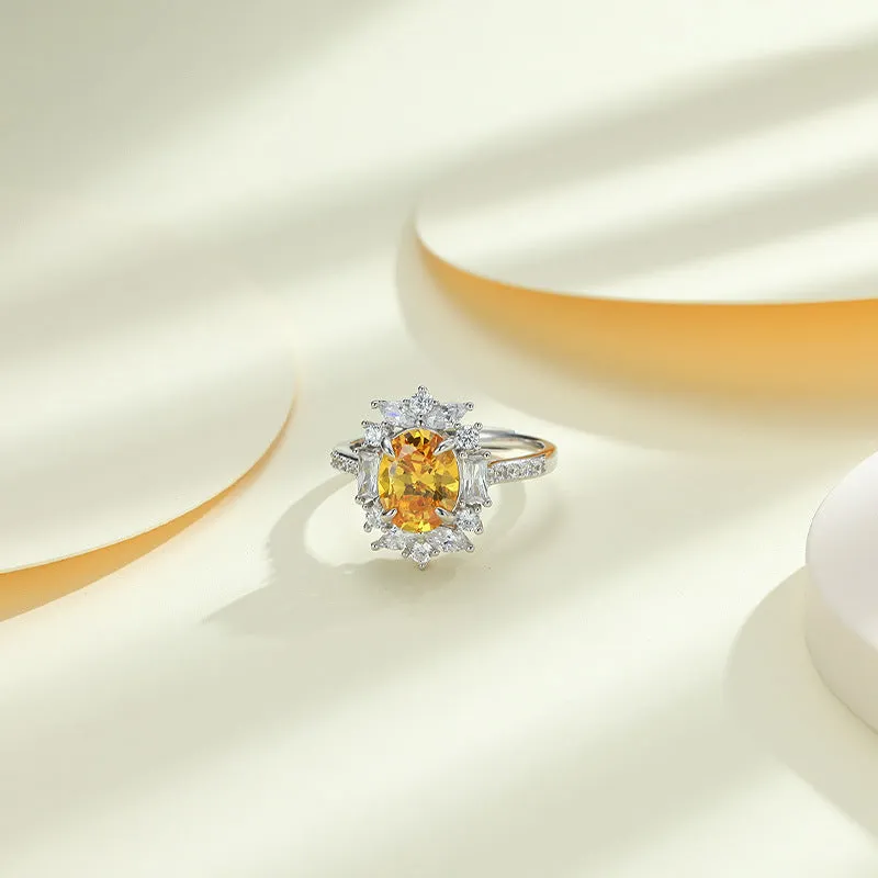 Colourful Oval Zircon Four Prongs Soleste Halo Silver Ring for Women