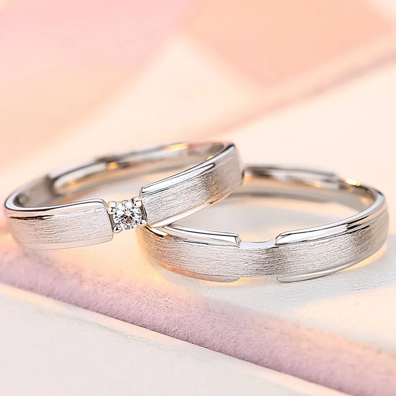 Frosted with Zircon Silver Couple Ring for Women