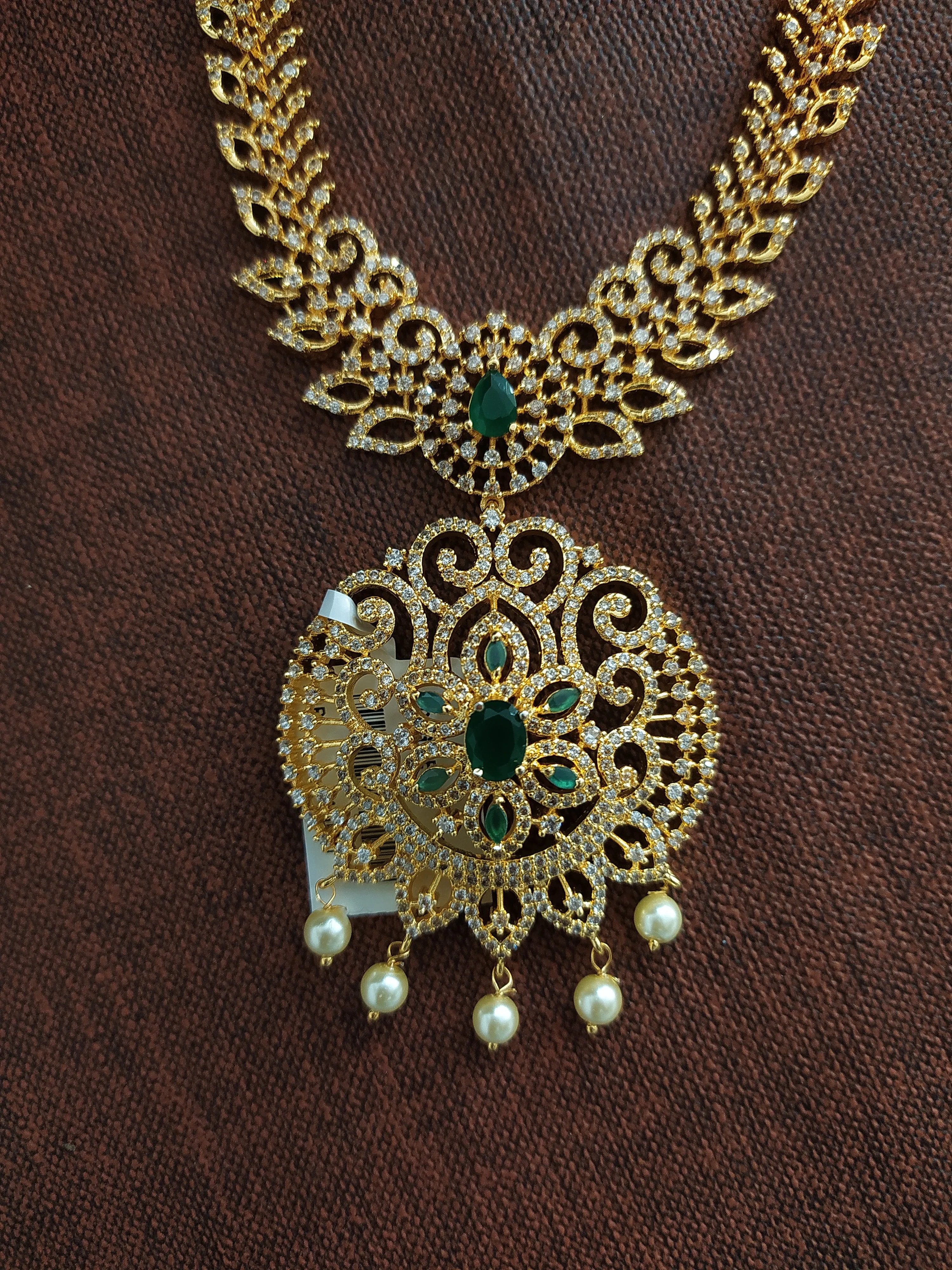 Gold plated Zircon Long Set With Pearls Dangling