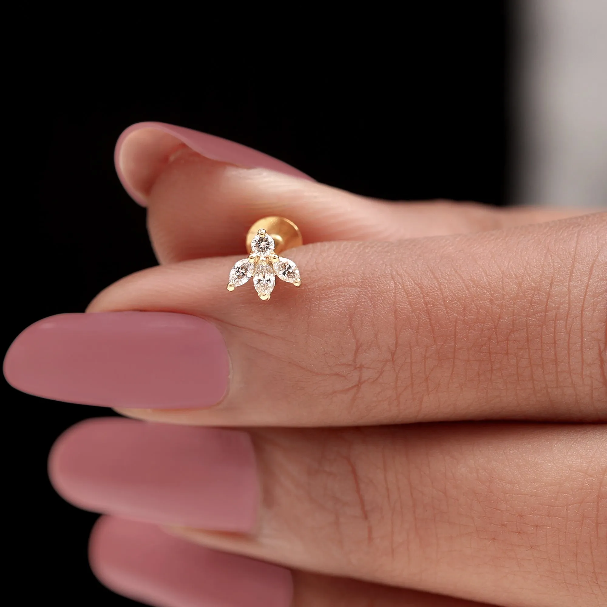 Marquise Shape Diamond Leaf Earring for Helix Piercing