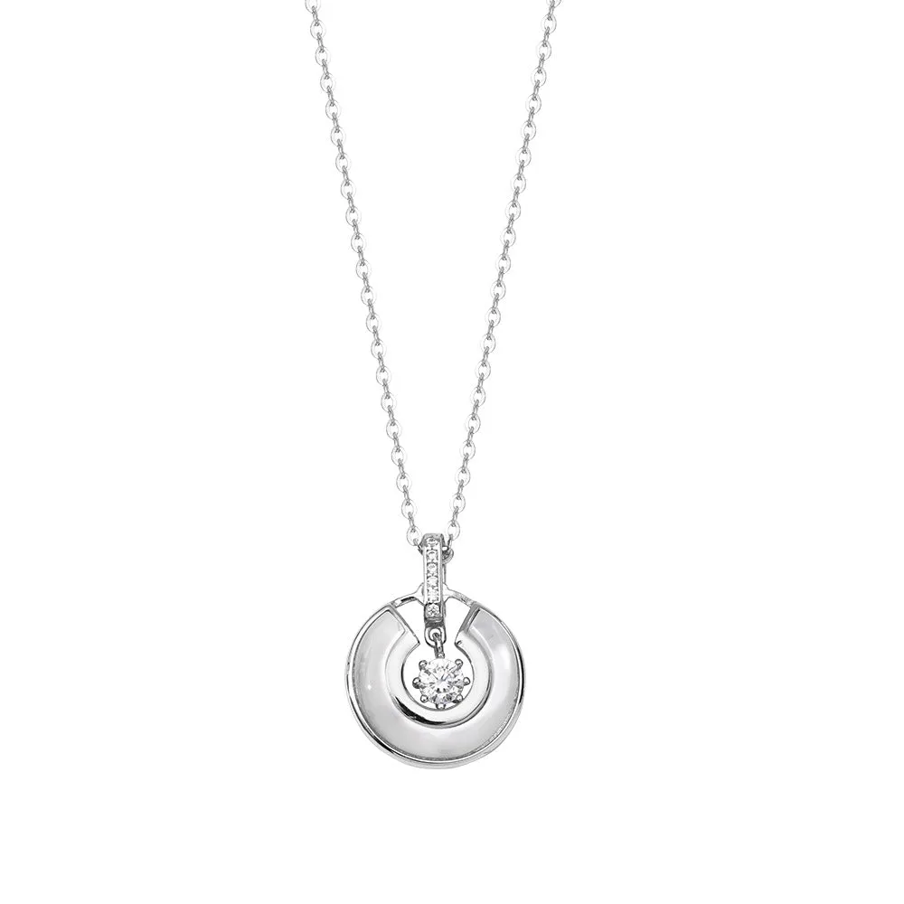 Mother of Pearl Circle Ring Zircon Silver Necklace