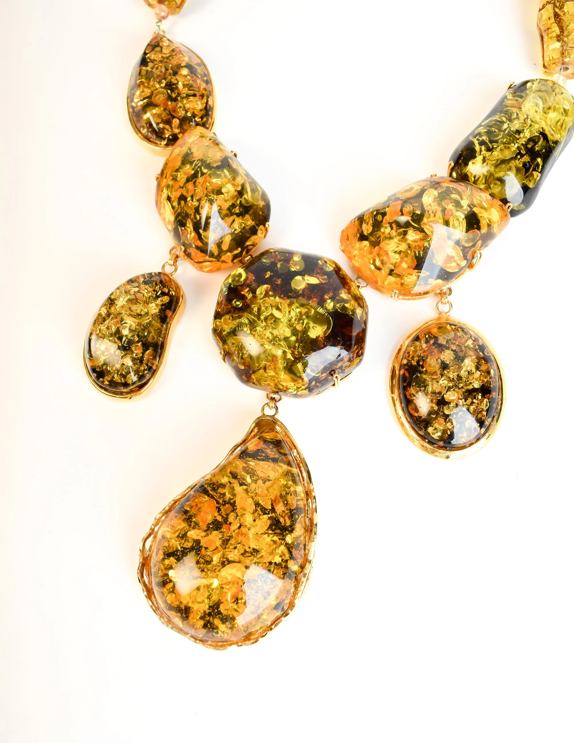 Siman Tu Vintage Chunky Amber Gold Plated Necklace